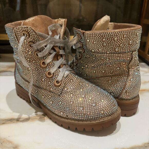 bks Women’s Crystal Rhinestone Embellished Lace Up Ankle Boots Size 8 - Picture 1 of 9